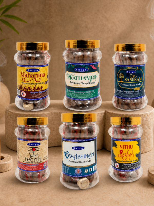 Satya Assorted Premium Dhoop Sticks Jar (Pack of 6) 100 Gram Each